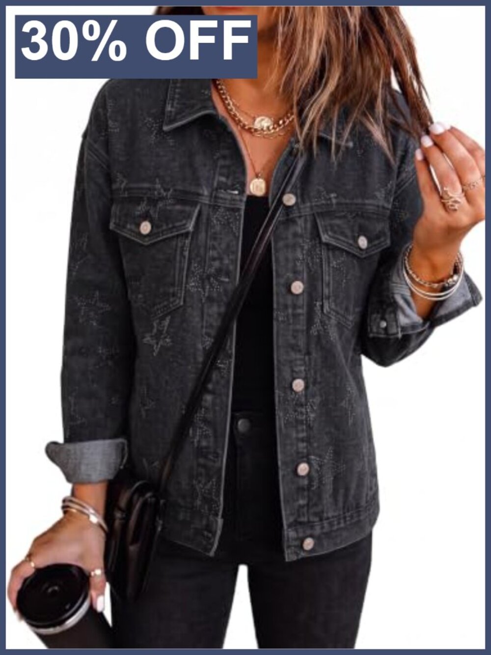 Oversized Denim Jacket Button Down Boyfriend Fit with Pockets Casual Layering